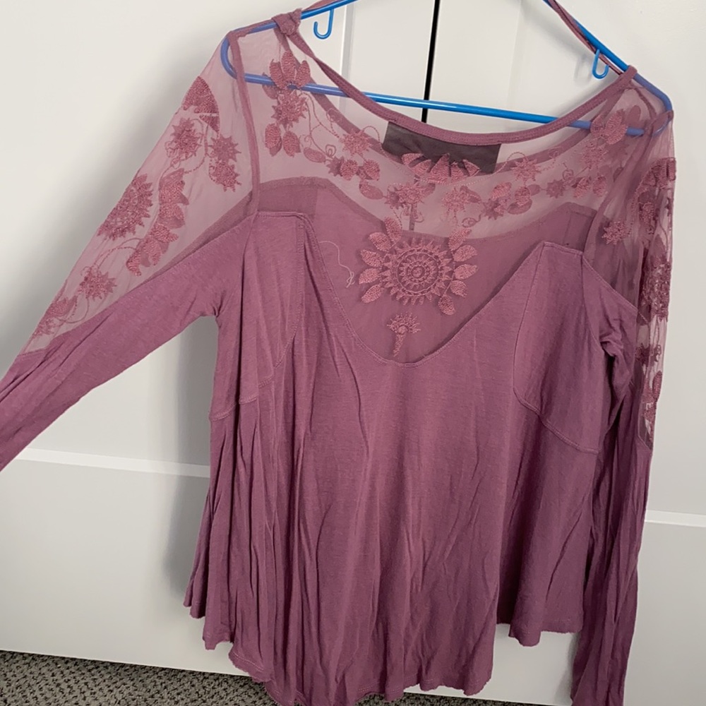 Free people Purple long sleeves with beautiful lace pattern on chest & shoulders